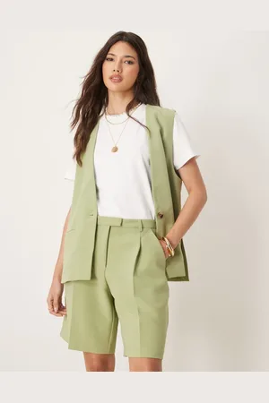 VILA Longline tailored short co-ord in sage