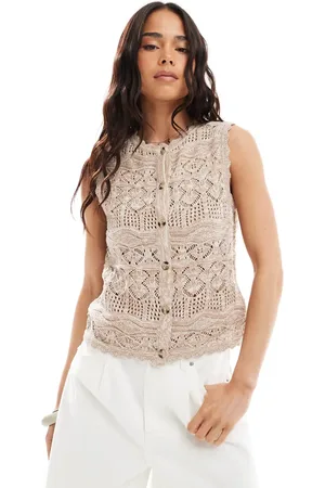 Threadbare Knitted textured button down waistcoat in stone