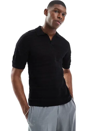 Only & Sons Drop shoulder open knit split neck polo in