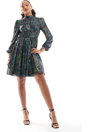 Lovedrobe Metallic long sleeve mini dress in