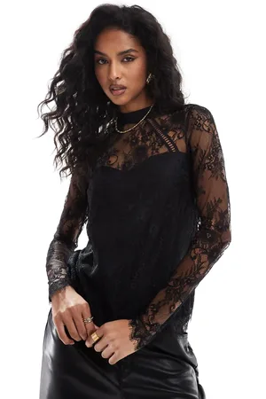 Lovedrobe Lace high neck long sleeve top in