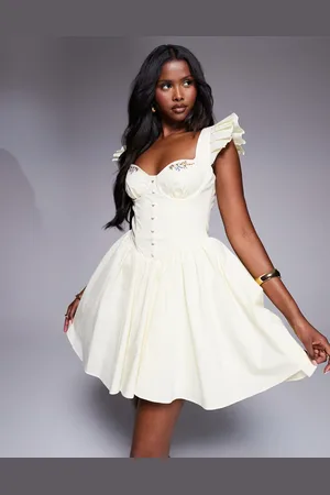 House Of Cb Sisi cotton embroidered mini dress in lemon