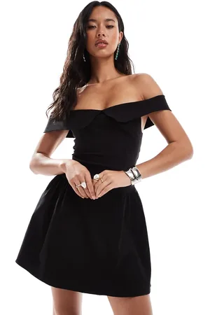 Vesper Bengaline bardot foldover skater dress in