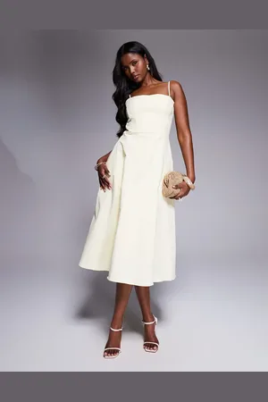 House Of Cb Dolly stretch cotton a-line midi sundress in lemon