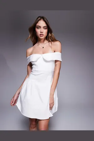 Vesper Bengaline bardot foldover skater mini dress in