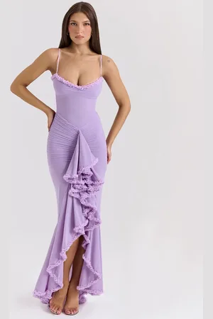 House Of Cb Gabbi mesh ruffled front gown in orchid
