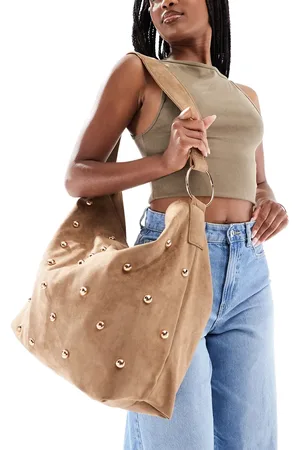 New Look Studded suedette shoulder bag in tan