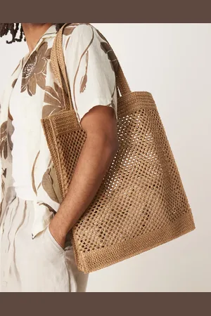 ASOS Woven straw tote bag in camel