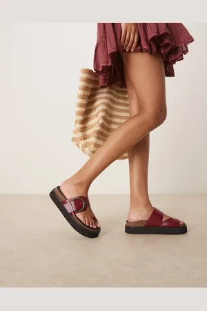 ASOS Fresh chunky footbed mules in burgundy