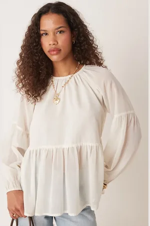 ASOS Long sleeve floaty smock top in cream