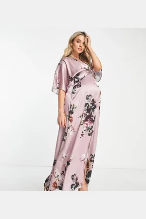 HOPE & IVY Kimono sleeve satin maxi dress in mauve