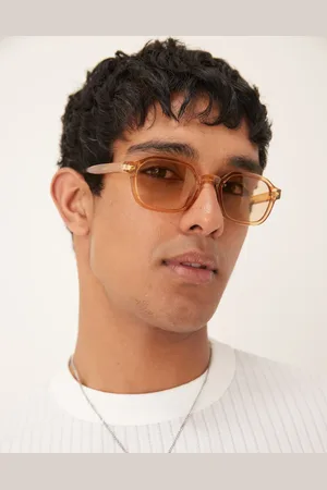 ASOS Mini rectangle sunglasses with crystal sand frame and natural lens