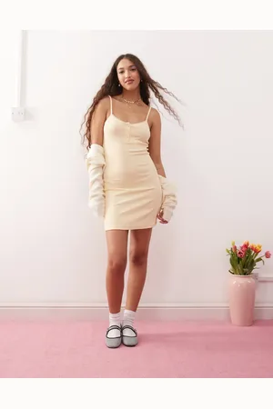 Miss Selfridge Button detail mini dress in lemon