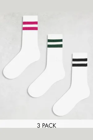 JJXX 3 pack sport socks in white with black pink green stripe