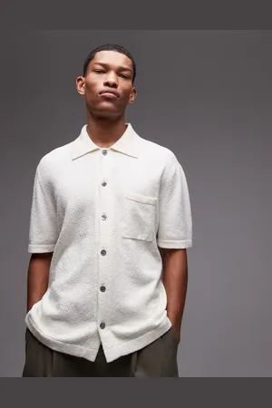 ARKET Boucle textured knitted short sleeve shirt in off