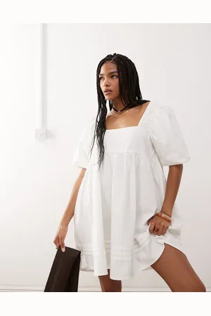 Reclaimed Denim smock dress in ecru