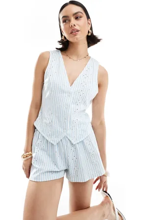 ASOS Broderie button down waistcoat in stripe