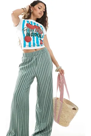 ONLY Wide leg textured trouser in stripe