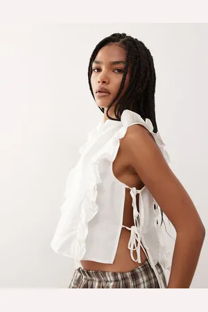 Reclaimed Ruffle tabard tie side top in ivory
