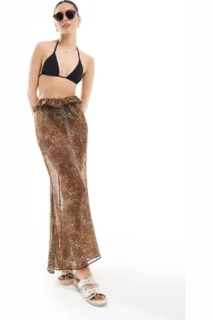 Miss Selfridge Beach chiffon maxi skirt in animal print