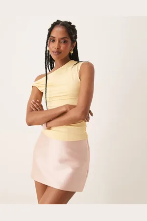 Nialaya Fraise one-shoulder slinky top in butter