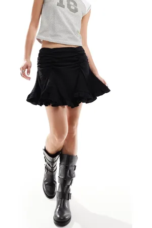 Weekday Suzi mini skirt with ruched detail and frill hem in