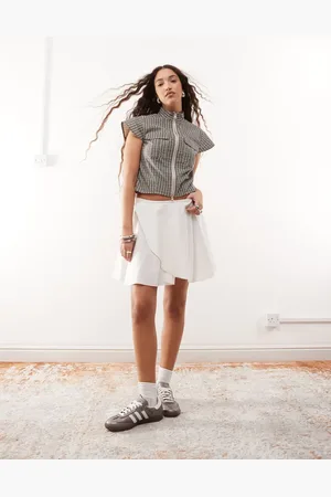 COLLUSION Linen blend wrap mini skirt