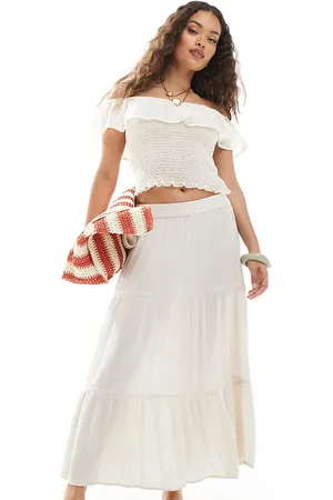 ONLY Tiered maxi skirt in cream