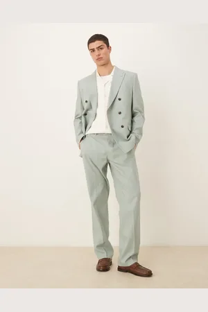 ASOS Linen blend straight leg suit trousers in