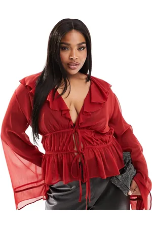 ASOS ASOS DESIGN Curve ruffle chiffon blouse with ties in