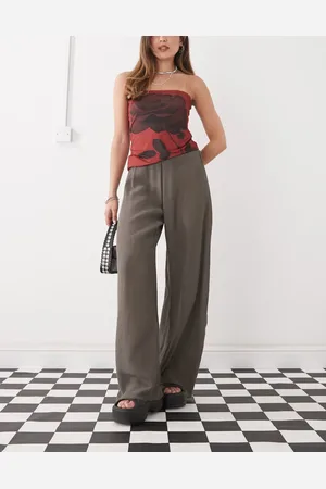 Weekday Wide leg plisse trousers in dark mole