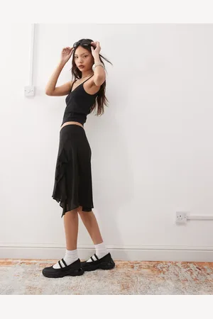 Weekday Sheer asymmetric chiffon midi skirt in