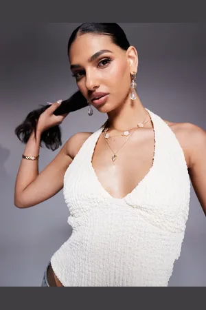 ASOS Texture halter neck top in ivory