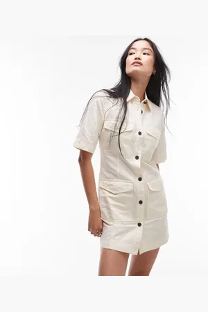 ARKET Mini shirt dress with front patch pockets in stone