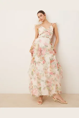Lace & Beads Ruffle midaxi tulle dress in bright floral