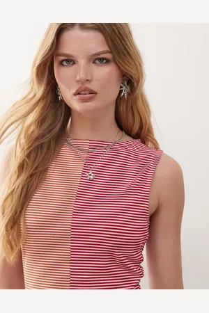 Reclaimed Mixed stripe sleeveless tank in and orange