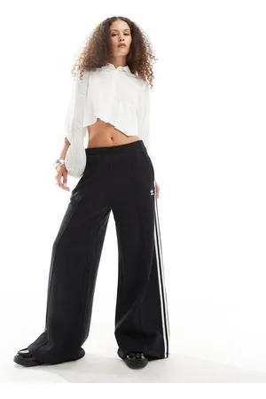adidas 3-stripes loose French Terry wide leg joggers in