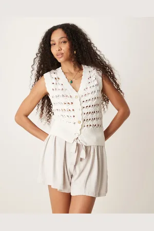 ASOS Open stitch knitted waistcoat with scallop trim and gold buttons