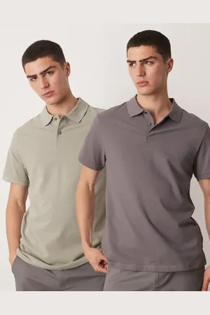 ASOS 2 pack pique polos in khaki and charcoal