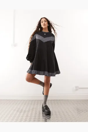 COLLUSION Mini smock dress in and grey check
