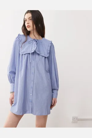 Reclaimed Mini smock cotton dress with oversized collar in stripe
