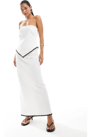 4th & Reckless Linen look cotton contrast ric rac trim maxi skirt co-ord in