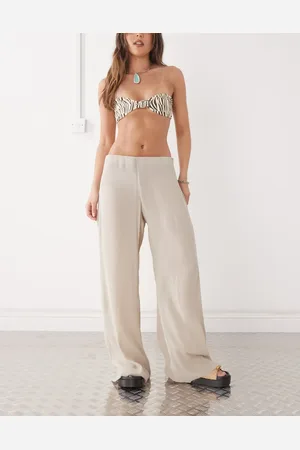 Weekday Wide leg plisse trousers in beige