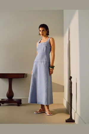 Topshop Denim dropped waist midi dress in bleach