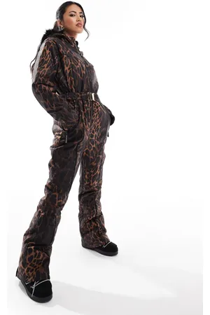 South Beach Ski snow suit with faux fur trim in leopard print
