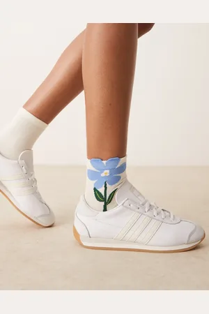 Accessorize 3D blue flower socks in cream