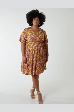 Blue Vanilla Curve Wrap Front Tier Hem Angel Sleeve Dress - 18 /
