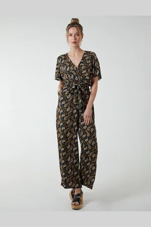 Blue Vanilla Paisley Floral Tie Waist Jumpsuit - S /