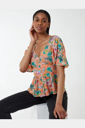 Blue Vanilla Button Front Batwing Peplum Top - 10 /