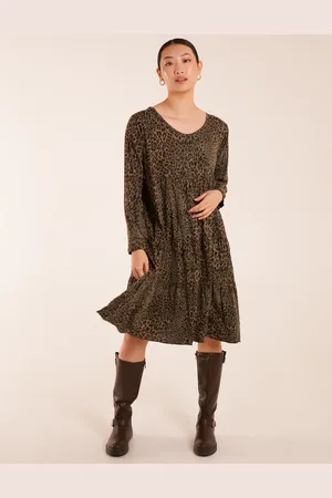 Blue Vanilla Tiered Leopard Roll Sleeve Smock Dress - ONE /